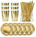 &Uuml;hekordsed taldrikud, topsid, k&otilde;rred s&uuml;nnip&auml;evaks, kuldsed, paberist, aastavahetuseks