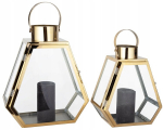 Kuldne Glamour metallist k&uuml;&uuml;nlajalg-latern, klaasist latern, komplekt 2 tk