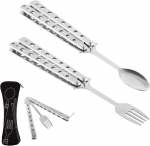 Butterfly lusikas, 2 tk komplekt, Butterfly kahvli ja lusika komplekt, multifunktsionaalsed matkan&otilde;ud, kokkupandavad roostevabast terasest s&ouml;&ouml;giriistad, kokkupandavad n&otilde;ud reisimiseks, matkamiseks, matkamiseks, grillimiseks