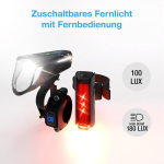 Fischer jalgratta Led-aku valgustuskomplekt Twin Stop 100 Lux, sensori režiimiga, pikk p&otilde;lemisaeg, stabiilne alumiiniumkorpus, must, 1 tk