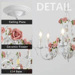 Meibeileil vintage lillel&uuml;htri, valge metallist s&ouml;&ouml;gitoa lamp, riputatav roosade keraamiliste roosidega, prantsuse E14 k&uuml;&uuml;nlad, rippvalgusti magamistuppa, elutuppa, t&uuml;drukute tuppa, k&ouml;&ouml;ki, 5 pead