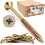Puidukruvid Lun Fix 140 mm karastatud kollased tsingitud universaalsed 6x140, 50 tk