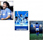 Kustom Art 3 vintage stiilis pildi komplekt, suurep&auml;rane sportlase Diego Armando tr&uuml;kk puidul, 25 x 18 cm