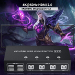 TV vastuv&otilde;tja Bolaazul 4 pordi hdmi displayport kvm l&uuml;liti kahele monitorile, 4 arvutit 2 monitori 4k @ 60hz hdmi 2.0 dp 1.2 kvm usb 2.0 l&uuml;litikarp, klaviatuuri hiire v&auml;lisseadmed hdmi+dp kvm l&uuml;liti 4 sisendit 2 v&auml;ljundit