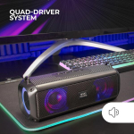 Mars Gaming Msb-xt, kaasaskantav k&otilde;lar + 2-in-1 heliriba, d&uuml;naamiline Rgb valgustus, 4 draiverit 20w helis&uuml;steem, Bluetooth 5.3 k&otilde;lar + Aux/microsd/usb/fm raadio, must