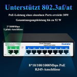 Goalake Switch Poe+ Gigabit 10 porti, Gigabit Ethernet l&uuml;liti pilves, 8 Poe porti 120w juures, 2 Gigabit Uplink, 802.3af/at, lihtne hallata rakendus, pilve tuvastamine, Vlan, pilve taask&auml;ivitus, 250m