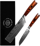 Urumah k&ouml;&ouml;ginugade komplekt puidust k&auml;epidemega, sisaldab santoku ja nakiri nuga, valmistatud k&otilde;rge s&uuml;sinikusisaldusega 7cr17mov terasest, terakaitse ja kinkekarp