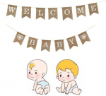 Rustic hessian banner, welcome baby lipud, welcome baby banner, baby shower vimplid, kingitus baby shower banner, t&auml;hebanner baby shower peo kaunistamiseks