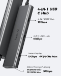 Usb c video hub newq type c hub 3.2 p&ouml;&ouml;rdvoolu monitor, topeltvideoekraan 4k@30-60hz, 4x usb-c 3.2 gen2 10gbps, toetab pd 100w max, videokaabliga