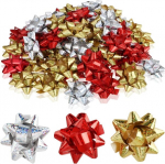 Wilhelm Sell&reg; 60 isekleepuvat kingituse vibu - 5 x 2 cm v&auml;rvilised vibud kingitustele - dekoratiivsed valmis vibud j&otilde;uludeks, s&uuml;nnip&auml;evadeks ja pulmadeks (kuldne/h&otilde;bedane/punane)