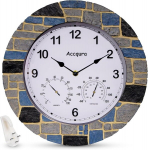 Accqura v&auml;ljas aia kell, seinakellad, v&auml;ljas ehtne kunstkivi veekindla siseviimistlusega koos termomeetri ja h&uuml;gromeetriga veranda, terrassi, aia, tagaaia, basseini, vannitoa, k&ouml;&ouml;gi jaoks, 33 cm