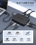 Cable Matters 8-in-1 Usb C jaotur kahe Hdmi-pordiga, 140w Pd laadimisfunktsioon, gigabitine Ethernet, 10g andmeedastus 3 Usbc ja A kaudu, samuti 1 Usb 2.0