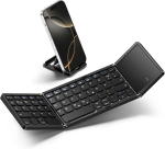 Vobafe bluetooth kokkupandav klaviatuur puuteplaadiga, juhtmevaba kokkupandav, kaasaskantav mini klaviatuur 3 bluetooth kanaliga ios, android, windows, s&uuml;learvuti, pc tahvelarvuti jaoks, qwertyz paigutus, must
