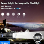 Laetav taskulamp Chasinglee 500 000 luumenit &uuml;liereda led taskulambiga koos aku ja usb-kaabliga, v&otilde;imas kaasaskantav taktikaline taskulamp, 5 režiimi telkimiseks, h&auml;daolukordadeks, lugemiseks