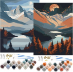 Numbrite j&auml;rgi maalimine t&auml;iskasvanutele ja lastele, maastikumaal, kortsukindel l&otilde;uend 6 pintsli ja akr&uuml;&uuml;lv&auml;rviga, kodukaunistus, s&uuml;nnip&auml;evakingitus, 2 tk, 40 x 50 cm