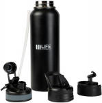 Life Accessoriz Templock vee termospudel, lekkekindel roostevaba teras 3 kaanega, termospudel k&otilde;rrega, isoleeritud joogipudel, kahekordse seinaga isoleeritud termospudel (1l) (must)