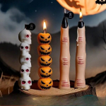 Halloween sojavahast dekoratiivk&uuml;&uuml;nalde komplekt (3 tk) &ndash; Kolju, S&otilde;rm ja K&otilde;rvits, pidulikuks lauakaunistuseks ja kodusisustuseks