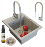 Graniit valamu &uuml;he valamu k&ouml;&ouml;givalamu segisti kraan sifoon Nero Granitan beež