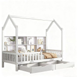 Lastevoodi raamaturiiuli ja kahe sahtliga, 90x200 cm, valge