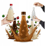 5x klaaspudelit "puu" 250ml korgiga