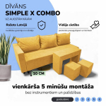 Kahe inimese diivan-voodi lauaga ja puffidega Simple X Combo, Podrez, kollane