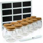 12-osaline v&uuml;rtsipurkide komplekt korkidega, korduvkasutatavate siltide ja kriidimarkeriga