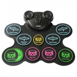 Elektrooniline trummikomplekt, 9 padja, rullitav, kaasaskantav, silikoon