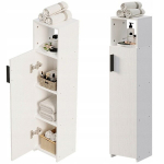 Vannitoakapp, kitsas post, valged uksed, k&otilde;rged riiulid, modernne, 101 cm