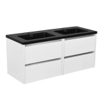 KAMĖ City 120-2 vannitoa kapp kahe kraanikausiga Lima Noir, 120 cm, l&auml;ikiv valge