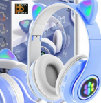 Laste k&otilde;rvaklapid sinised kassi k&otilde;rvade ja k&auml;ppadega, r&otilde;&otilde;msad inimesed Andy