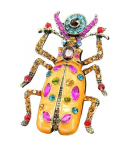 Vintaažstiilis emailitud kollane mardikapross tsirkoonide ja kristallidega