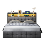 Kaheinimesevoodi, 140x200 cm, LED ja USB, lina, hall