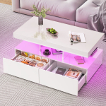 LED-tuledega kohvilaud - kaks sahtlit - reguleeritav heledus - valge