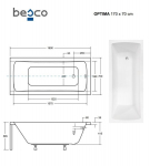 Vann Besco Optima, 170 x 70 cm, ribilise valge viimistlusega