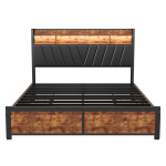 LED-voodi sahtlite ja USB-ga, metall&ndash;puit raam, 140&times;200 cm