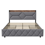 Polsterdatud voodi 4 sahtliga, riiuliga peats ja USB-pesadega, 140&times;200 cm