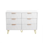 Valge kummut 3D teemantreljeefiga ja kuldsete k&auml;epidemetega, 6 sahtlit