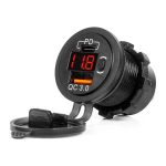 Veekindel telefonilaadija digitaalse voltmeetri ja punase LED-indikaatoriga, USB + USB-C QC3.0 12/24V AMIO-04222