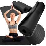 Jooga ja fitnessi spordimatt NBR 1,5 cm paksune, suur, must, Sporto kilimėlis jogai ir fitnesui NBR 1,5 cm storio, didelis, juodas