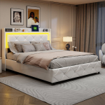 Voodi 140 x 200 cm, USB laadimispordi ja LED-valgustusega, sobib nii teismelistele kui ka t&auml;iskasvanutele, valge