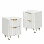 &Ouml;&ouml;kappide komplekt 2 tk 2 sahtliga, valge ja kuldne, modernne &ouml;&ouml;kapp boxspring-voodile