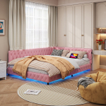 Diivanvoodi 140x200cm LED ja USB-ga - liistudest alus - kaisukaru - roosa