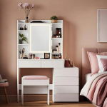 Tualettlaud 40x98.3x145 cm valge, taburet, LED valgustus, puit