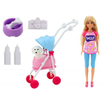 Anlily doll with a dog in a stroller bottles bowl bone apparatus