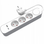 Valge pikendusjuhe Usb-ga, 3 Schuko pesa, 5m
