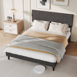 Voodi 160 x 200 cm liistudest raamiga - reguleeritava k&otilde;rgusega peatsipea - linane - hall