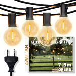 Elektritoitel LED-pirnidega valguskett LIVMAN VCT-CLC021 &otilde;ue- ja siseruumidesse, 7,5m, 25LEDi