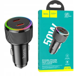 Autolaadija 50W 2xUSB-C QC PD, Automobilinis įkroviklis 50W 2xUSB-C QC PD