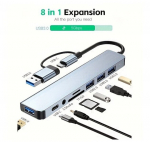 8-&uuml;hes USB-jaotur C-t&uuml;&uuml;pi adapteriga BC1.2, Must