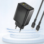 Seinale paigaldatav laadija 65 W 2&times;USB-C + USB-A must